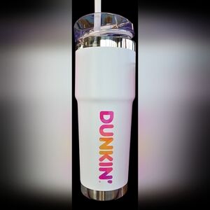 NWT Dunkin Stainless Steel Tumbler with Straw 32 Oz